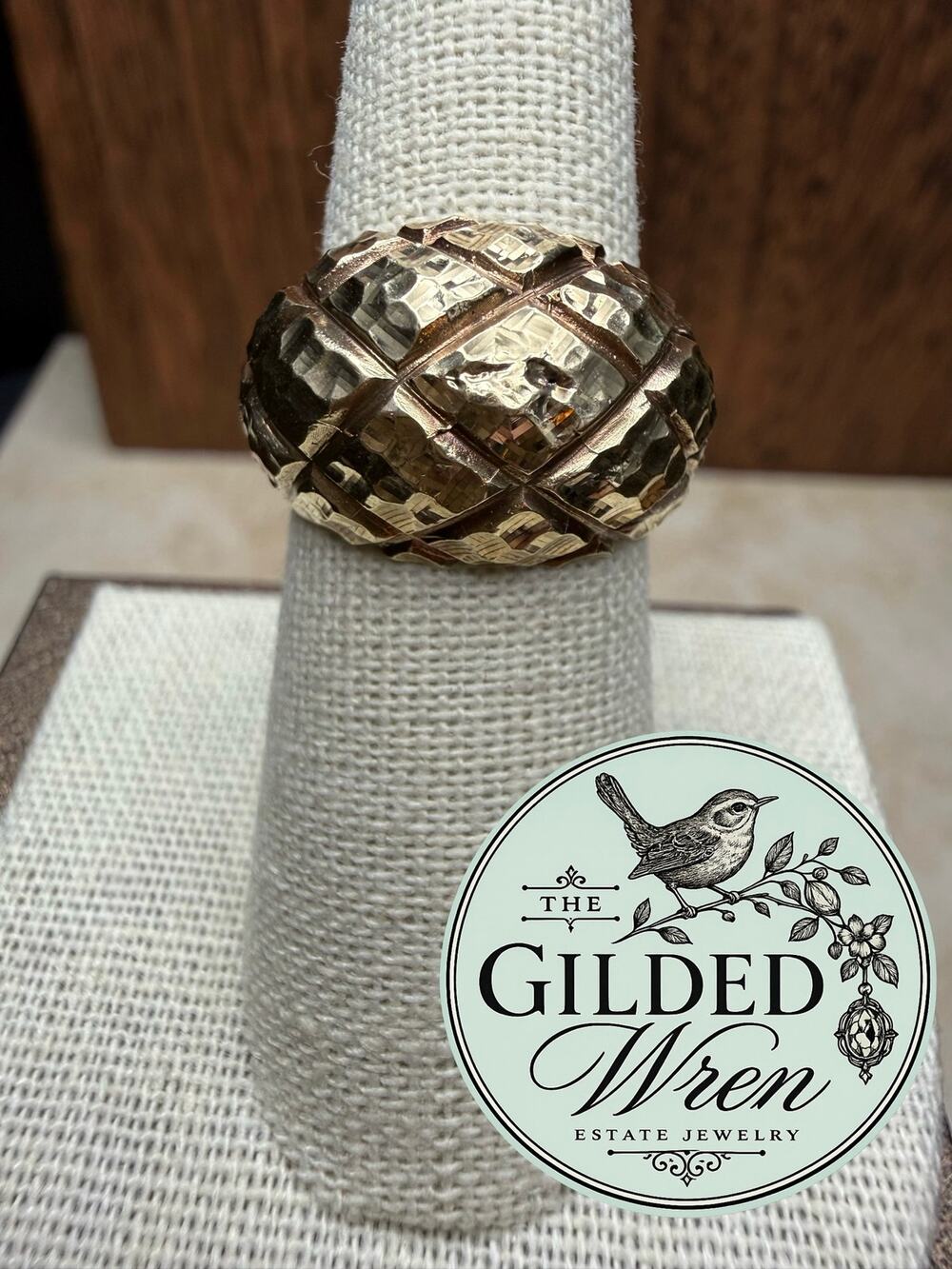 10K Yellow Gold Pineapple Diamond Cut Dome Statement Ring Size 7 4.89g Estate